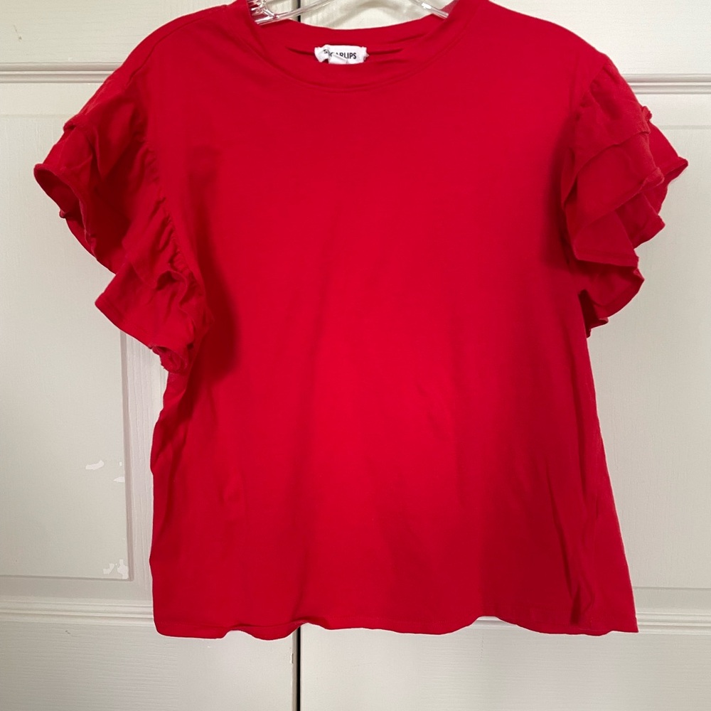 Sugarlips Red Flutter Sleeve Boxy Tee